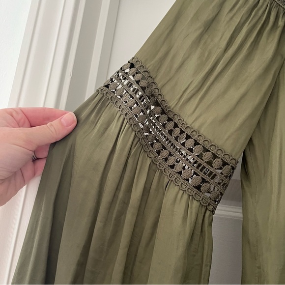 WHBM Olive Green Off-The-Shoulder Lace Trim Blouse Small - Picture 6 of 10